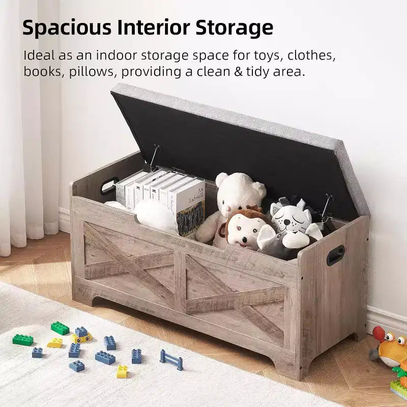 Acekool Storage Bench with Lift Top - Rustic Wood Entryway Seat & Organizer