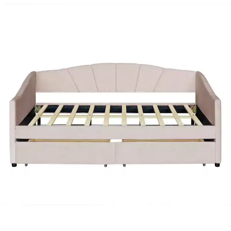 Upholstered daybed Twin Size with Two Drawers and Wood Slat Beige