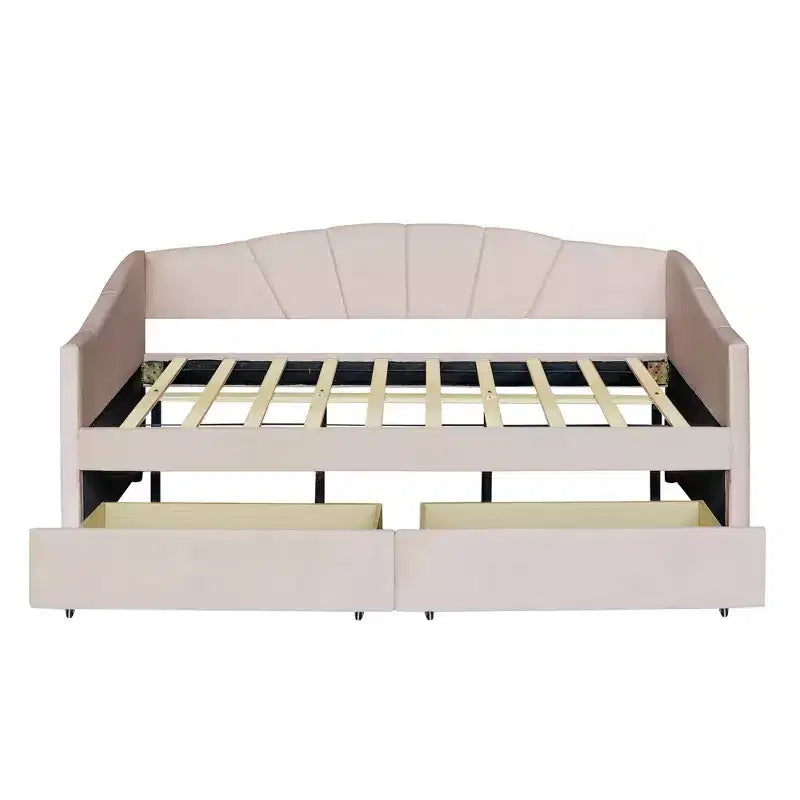 Upholstered daybed Twin Size with Two Drawers and Wood Slat Beige