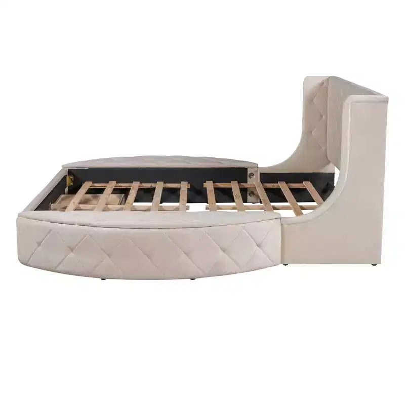 Upholstered Platform Bed Queen Size Storage Velvet Bed with Wingback Headboard and 1 Big Drawer 2 Side Storage Stool(Blue)