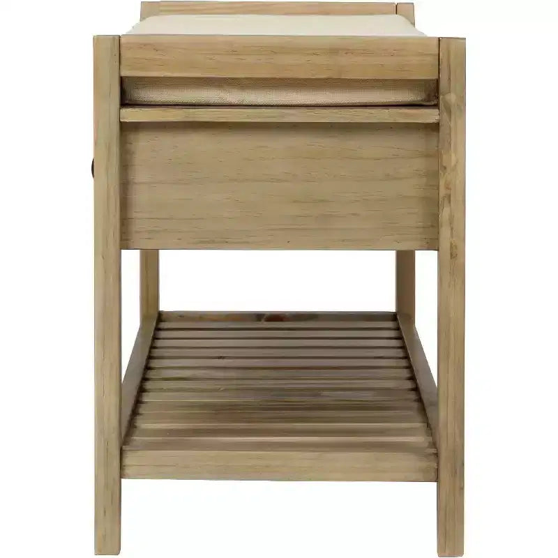 Acekool 35.4 Farmhouse Storage Bench with Cushion, 2-Tier Entryway Bench with Shelf & 2 Drawers for Bedroom, Hallway, Living Room, Gray Wash