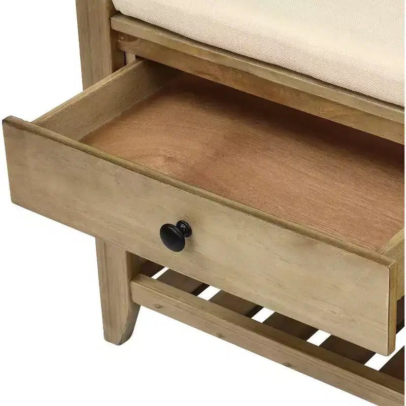 Acekool 35.4 Farmhouse Storage Bench with Cushion, 2-Tier Entryway Bench with Shelf & 2 Drawers for Bedroom, Hallway, Living Room, Gray Wash