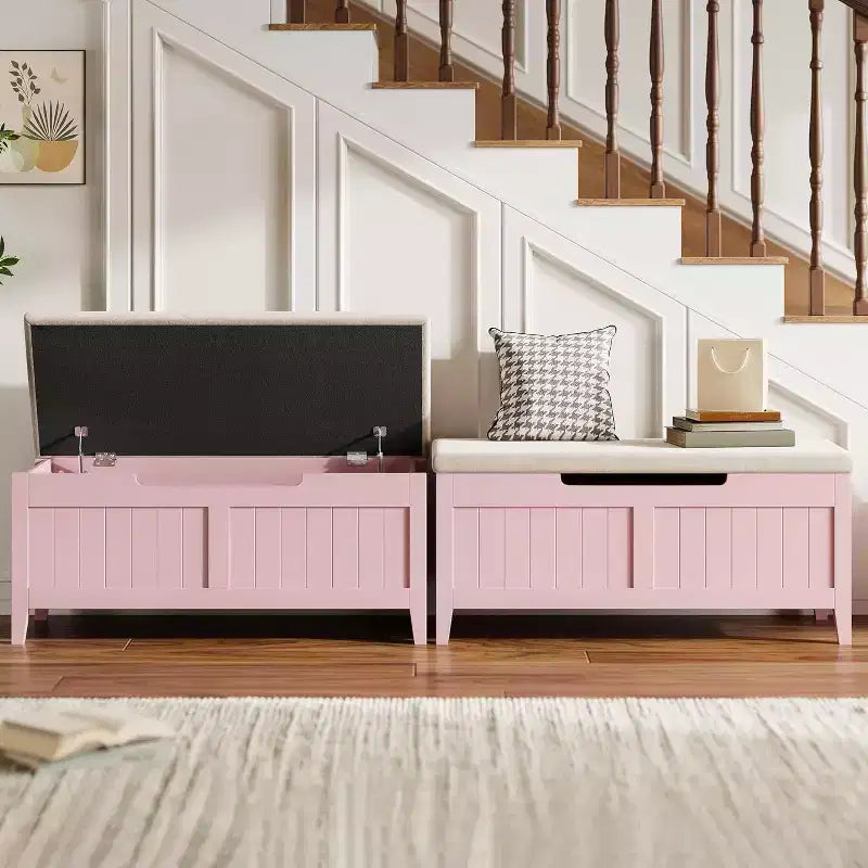 Acekool 39 Storage Bench with Cushion Seat and Safety Hinges  Entryway & Bedroom Shoe Organizer