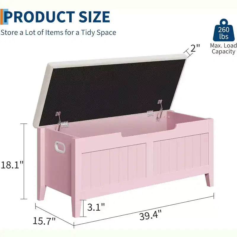 Acekool 39 Storage Bench with Cushion Seat and Safety Hinges  Entryway & Bedroom Shoe Organizer