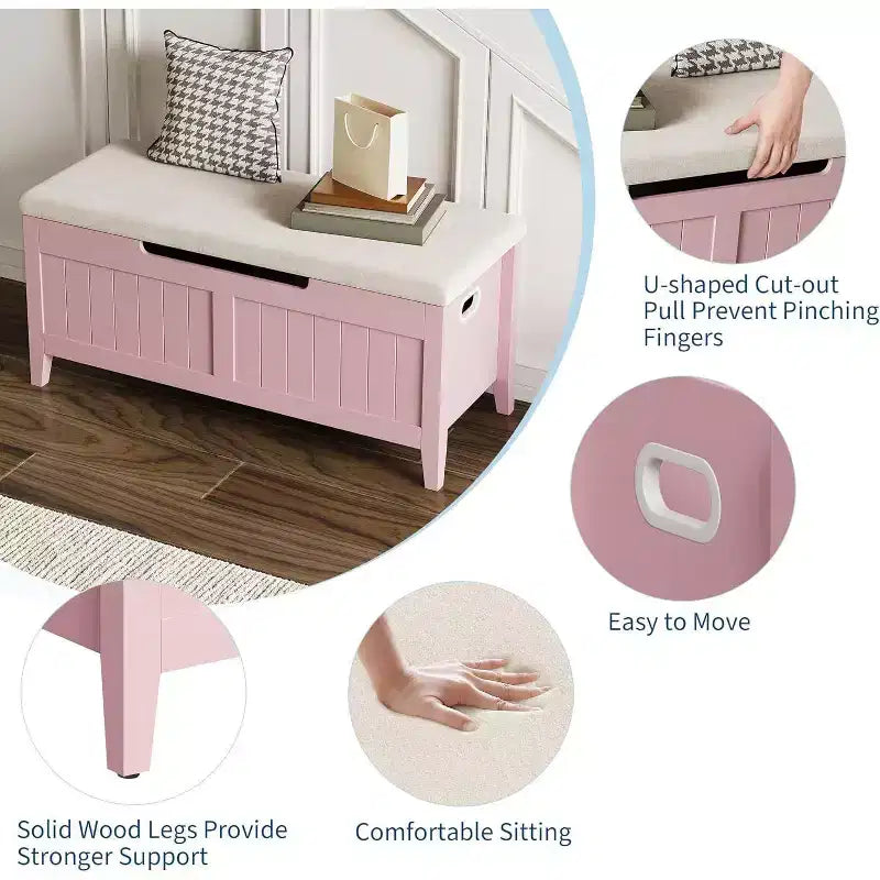 Acekool 39 Storage Bench with Cushion Seat and Safety Hinges  Entryway & Bedroom Shoe Organizer