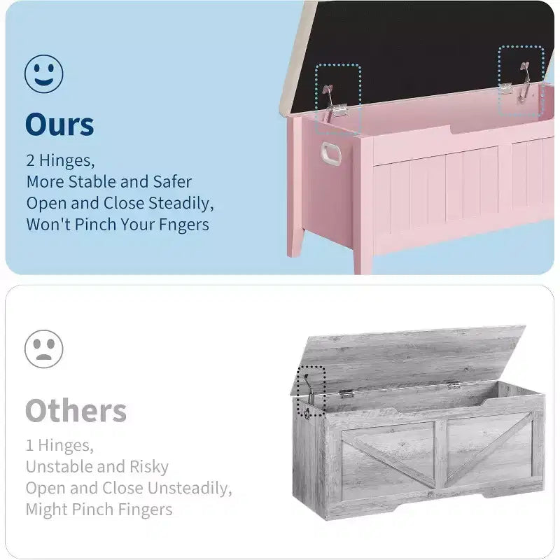 Acekool 39 Storage Bench with Cushion Seat and Safety Hinges  Entryway & Bedroom Shoe Organizer
