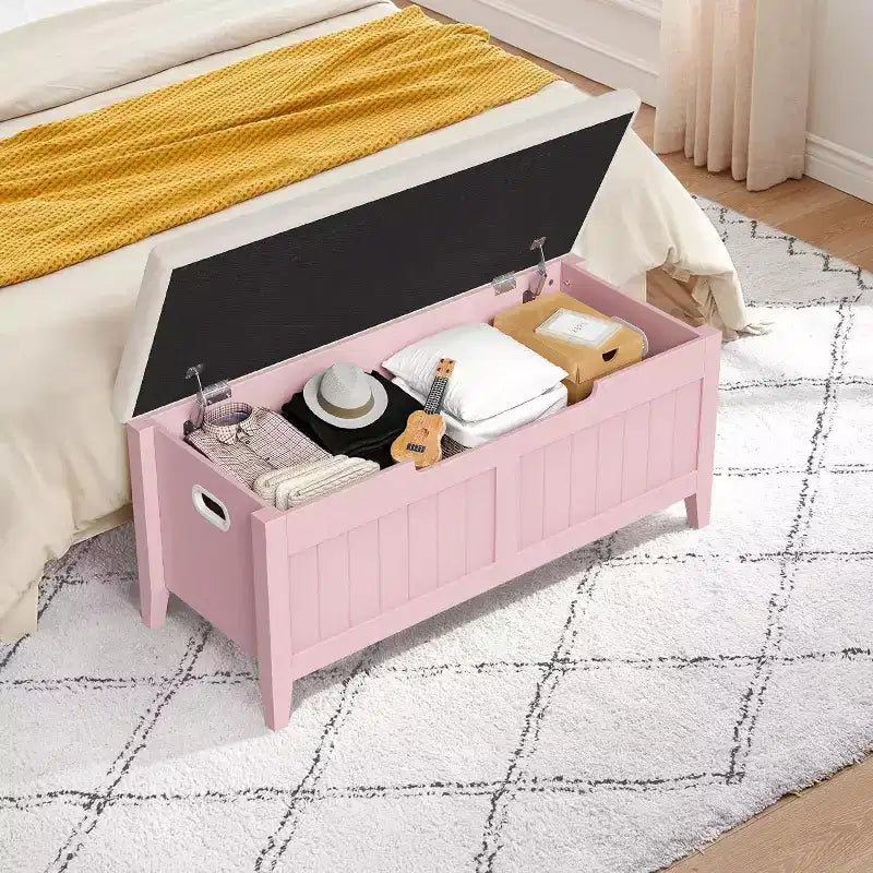 Acekool 39 Storage Bench with Cushion Seat and Safety Hinges  Entryway & Bedroom Shoe Organizer