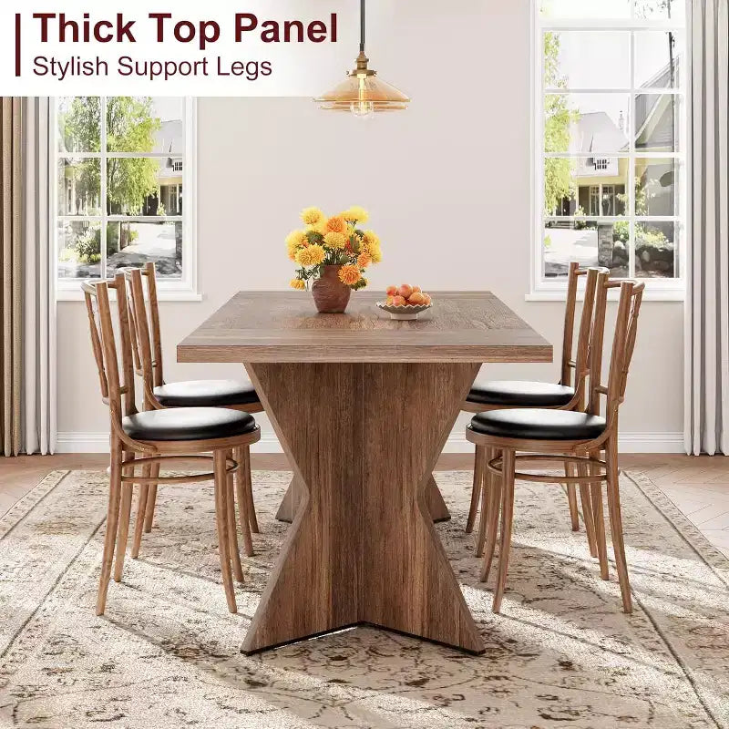 CuisinSmart 70.9'' Dining Table for 6, Farmhouse Rectangular Kitchen Table with Sturdy Frame and V Leg, Wooden Thickened Long Desk