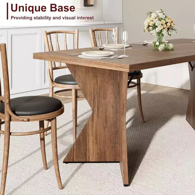 CuisinSmart 70.9'' Dining Table for 6, Farmhouse Rectangular Kitchen Table with Sturdy Frame and V Leg, Wooden Thickened Long Desk