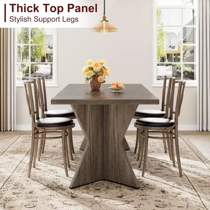 CuisinSmart 70.9'' Dining Table for 6, Farmhouse Rectangular Kitchen Table with Sturdy Frame and V Leg, Wooden Thickened Long Desk