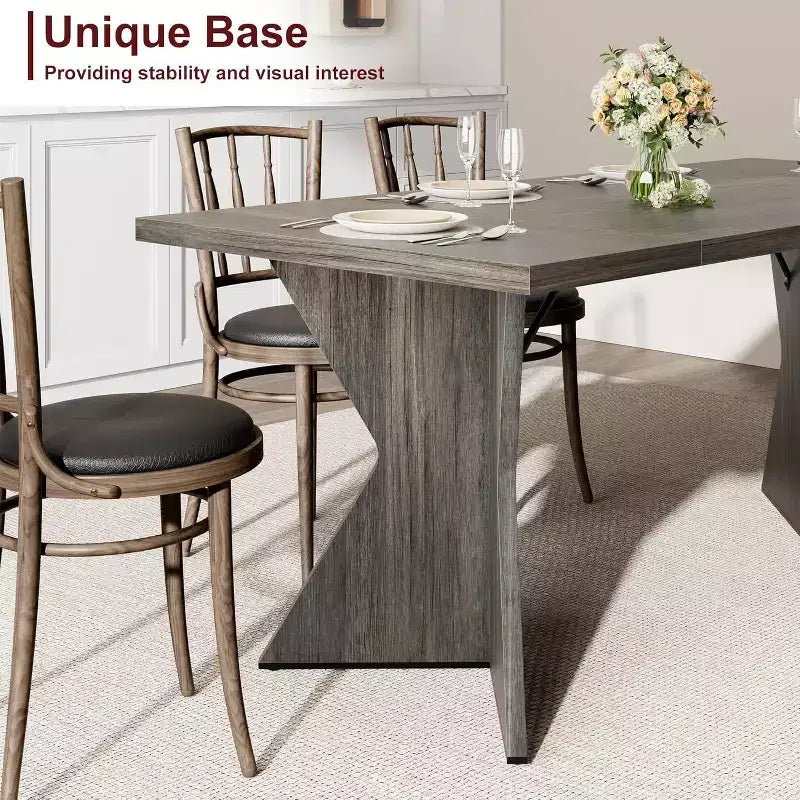 CuisinSmart 70.9'' Dining Table for 6, Farmhouse Rectangular Kitchen Table with Sturdy Frame and V Leg, Wooden Thickened Long Desk