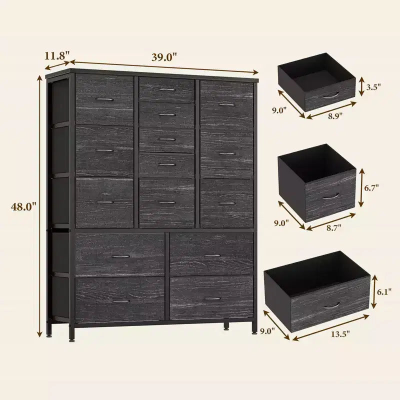 15 Drawers Dressers, Chest of Drawers with Wood Tabletop,Metal Frame, Storage Organizer Unit with Fabric,Tall Dressers for Bedroom Living Room Hallway