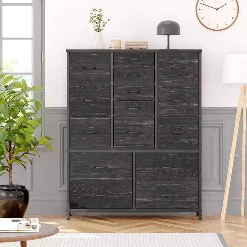 15 Drawers Dressers, Chest of Drawers with Wood Tabletop,Metal Frame, Storage Organizer Unit with Fabric,Tall Dressers for Bedroom Living Room Hallway
