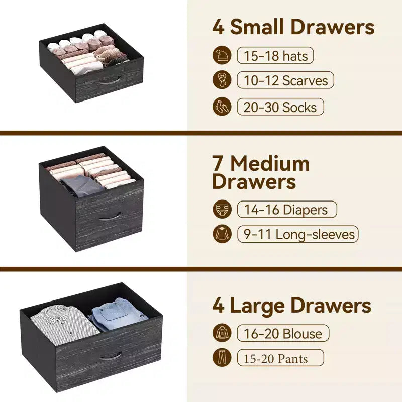 15 Drawers Dressers, Chest of Drawers with Wood Tabletop,Metal Frame, Storage Organizer Unit with Fabric,Tall Dressers for Bedroom Living Room Hallway