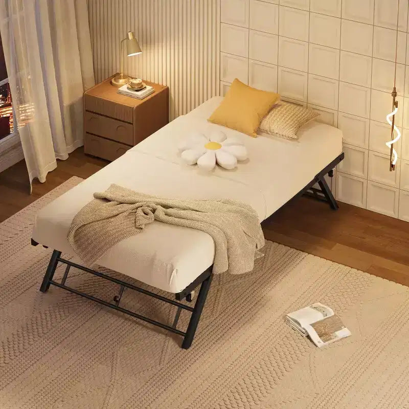 Twin Pop Up Trundle Bed Frame with Lockable Casters, Foldable Metal Platform Daybed, Easy Storage and Assembly