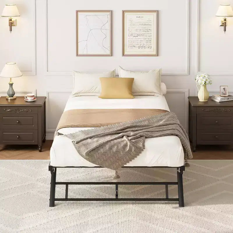 Twin Pop Up Trundle Bed Frame with Lockable Casters, Foldable Metal Platform Daybed, Easy Storage and Assembly