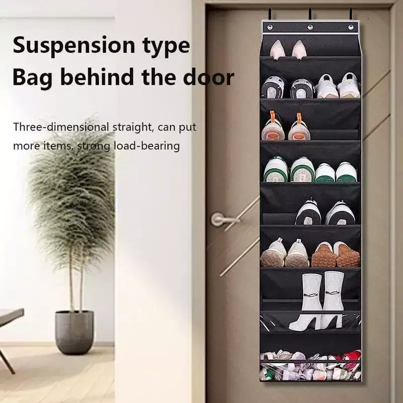 Over The Door Shoe Organizer, 8-Tier Hanging Shoe Rack, Wall Mount Shoe Storage with 4 Metal Hook and Large Deep Pockets