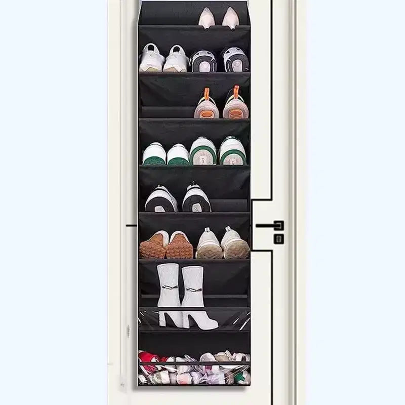 Over The Door Shoe Organizer, 8-Tier Hanging Shoe Rack, Wall Mount Shoe Storage with 4 Metal Hook and Large Deep Pockets