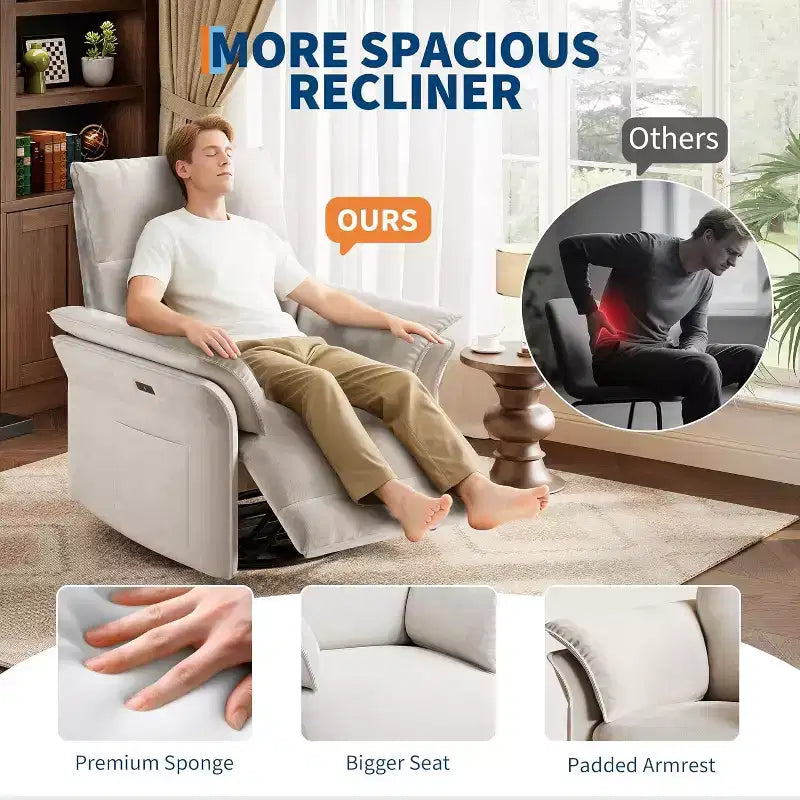 Recliner Chair, Swivel Rocker Chair with USB Charge Ports,Upholstered Chenille Fabric Glider Recliner Nursery Chair with Double-Layer Armrests