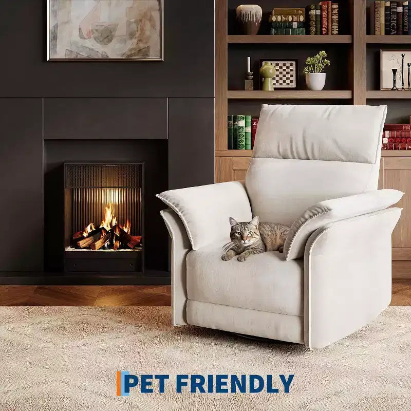 Recliner Chair, Swivel Rocker Chair with USB Charge Ports,Upholstered Chenille Fabric Glider Recliner Nursery Chair with Double-Layer Armrests