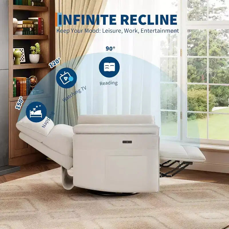 Recliner Chair, Swivel Rocker Chair with USB Charge Ports,Upholstered Chenille Fabric Glider Recliner Nursery Chair with Double-Layer Armrests