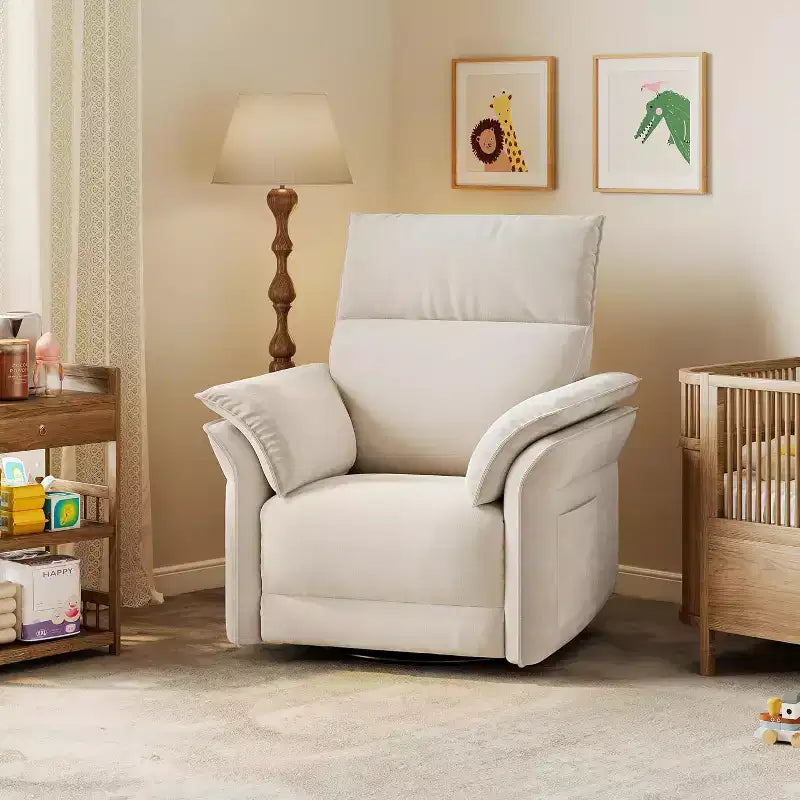 Recliner Chair, Swivel Rocker Chair with USB Charge Ports,Upholstered Chenille Fabric Glider Recliner Nursery Chair with Double-Layer Armrests
