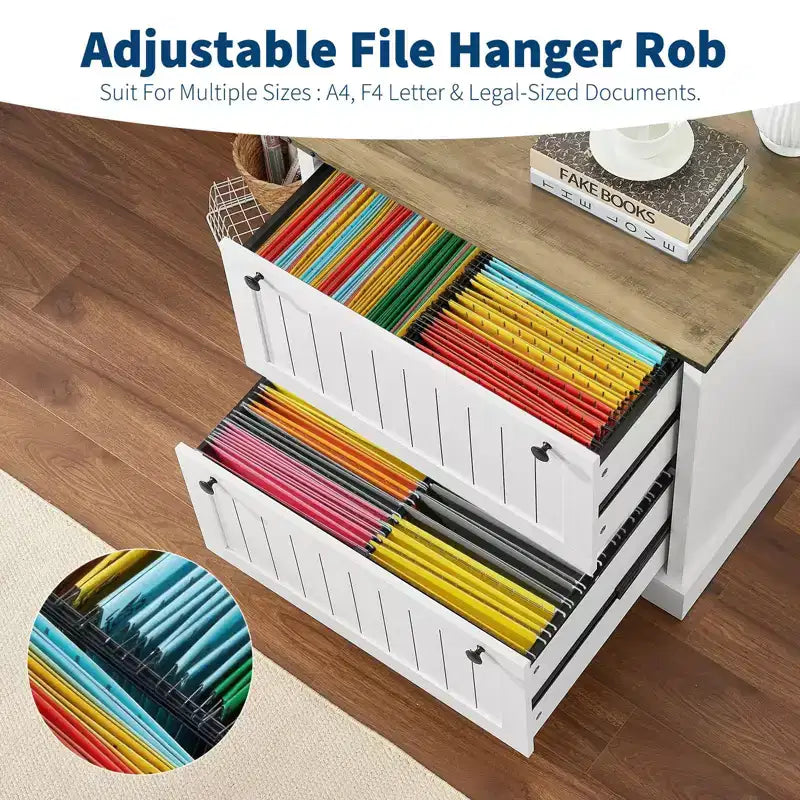 2 Drawer File Cabinet, 30 Wood Lateral Filing Cabinet w/File Folders for A4/Letter/Legal Size, Rustic Storage Cabinet Storage for Home Office