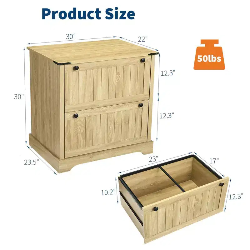 2 Drawer File Cabinet, 30 Wood Lateral Filing Cabinet w/File Folders for A4/Letter/Legal Size, Rustic Storage Cabinet Storage for Home Office