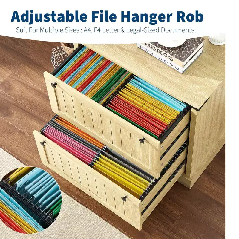 2 Drawer File Cabinet, 30 Wood Lateral Filing Cabinet w/File Folders for A4/Letter/Legal Size, Rustic Storage Cabinet Storage for Home Office