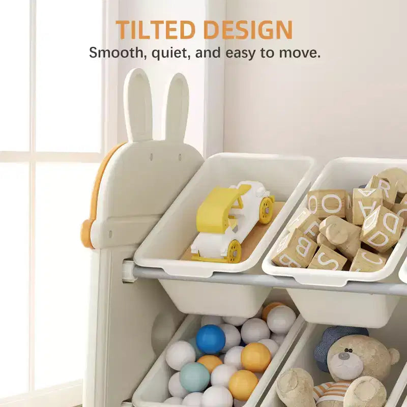 Kids Toy Storage Organizer with 12 Rolling Bins BPA-Free Plastic 4-Tier Playroom Shelf