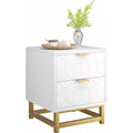 Modern 2-Drawer Nightstand - Wooden Bedside Table w/Metal Legs, Large Storage End Table for Bedroom