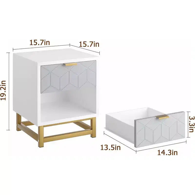 Modern 2-Drawer Nightstand - Wooden Bedside Table w/Metal Legs, Large Storage End Table for Bedroom