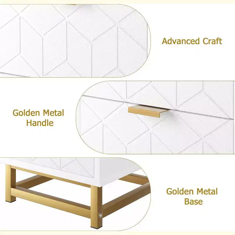Modern 2-Drawer Nightstand - Wooden Bedside Table w/Metal Legs, Large Storage End Table for Bedroom