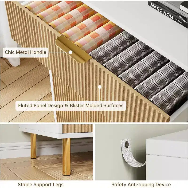 Modern 5-Drawer Dresser w/Gold Handles - Large Storage Chest for Bedroom, Living Room & Entryway