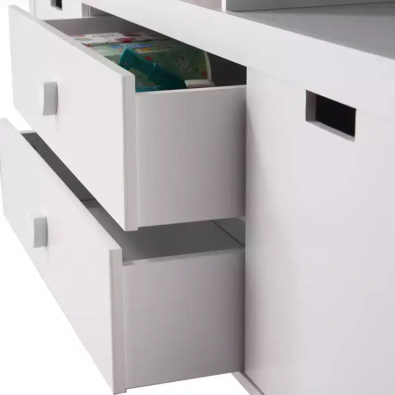 3-Tier Toy Storage Organizer, Wooden Storage Organizer Kids Bookshelf with 2 Drawers and 3 Storage Cubbies, Floor Standing Storage Cabinet