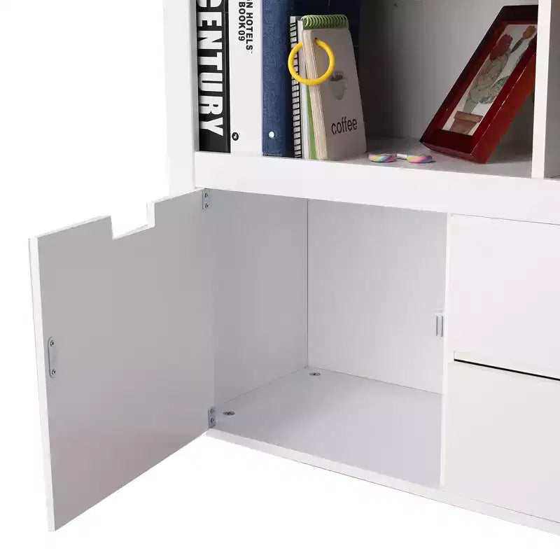 3-Tier Toy Storage Organizer, Wooden Storage Organizer Kids Bookshelf with 2 Drawers and 3 Storage Cubbies, Floor Standing Storage Cabinet