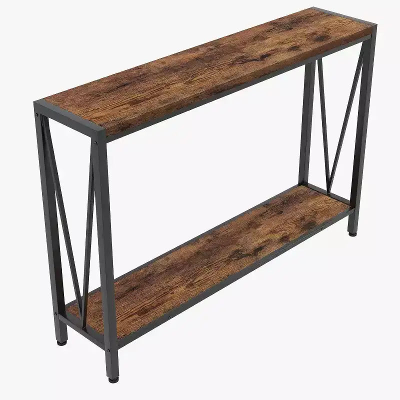 Acekool Industrial Console Table with V-Design, 2-Tier Entryway Sofa Table for Living Room & Hallway, Space-Saving Storage
