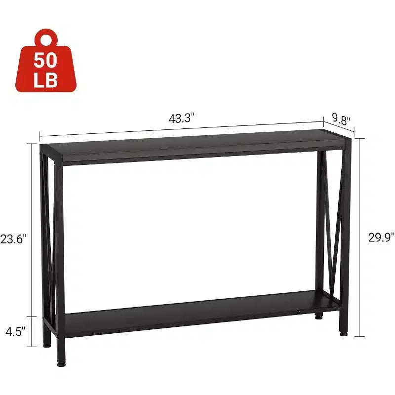 Acekool Industrial Console Table with V-Design, 2-Tier Entryway Sofa Table for Living Room & Hallway, Space-Saving Storage