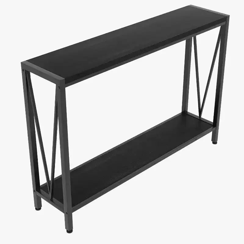 Acekool Industrial Console Table with V-Design, 2-Tier Entryway Sofa Table for Living Room & Hallway, Space-Saving Storage