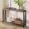Acekool Industrial Console Table with V-Design, 2-Tier Entryway Sofa Table for Living Room & Hallway, Space-Saving Storage