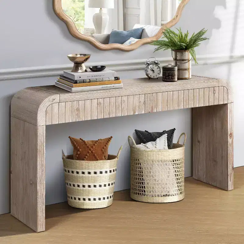 Antique Black Farmhouse Sideboard with Curved Storage