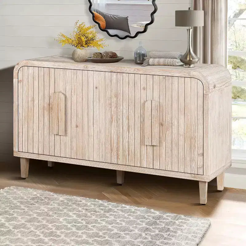 Antique Black Farmhouse Sideboard with Curved Storage