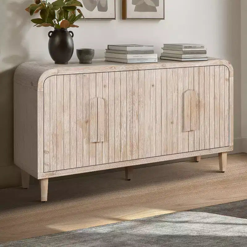 Antique Black Farmhouse Sideboard with Curved Storage