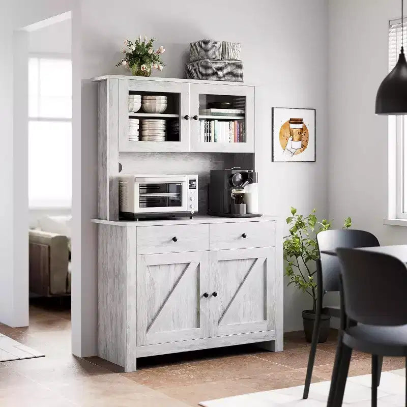 Kitchen Pantry Cabinet with Microwave Stand, Hutch Cabinet with Buffet Cupboard and Adjustable Shelves, for Kitchen, Dining Room