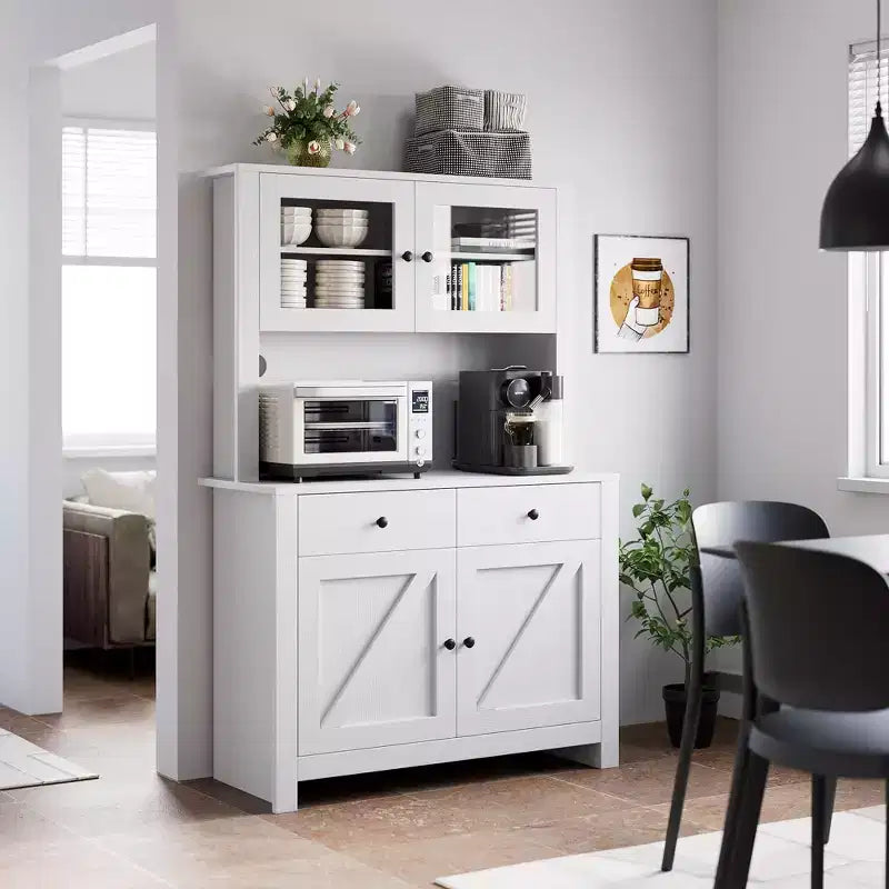 Kitchen Pantry Cabinet with Microwave Stand, Hutch Cabinet with Buffet Cupboard and Adjustable Shelves, for Kitchen, Dining Room