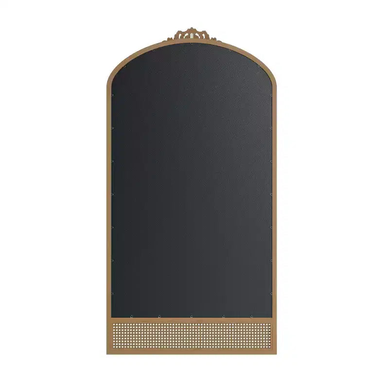 PexFix 37 in. W x 71 in. H Classic Carved Arch Wood Frame with Rattan Bottom Wall Mirror in Brown