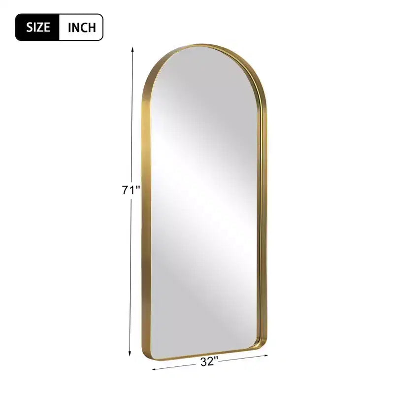 PexFix 32 in. W x 71 in. H Deep Modern Arch Framed Full Length Mirror with Rounded Corners in Gold
