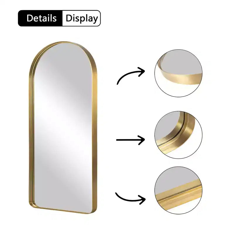 PexFix 32 in. W x 71 in. H Deep Modern Arch Framed Full Length Mirror with Rounded Corners in Gold