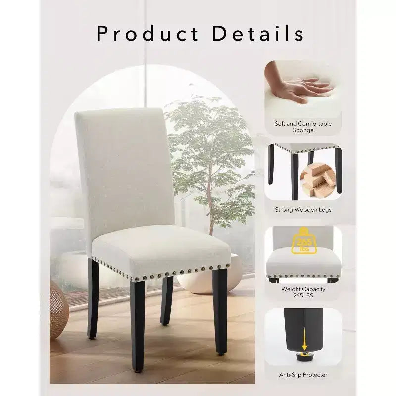 Acekool Upholstered Dining Chairs Set of 2, Wood Legs, Linen Fabric, for Dining Room and Kitchen