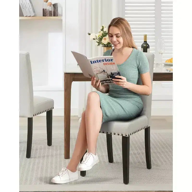 Acekool Upholstered Dining Chairs Set of 2, Wood Legs, Linen Fabric, for Dining Room and Kitchen